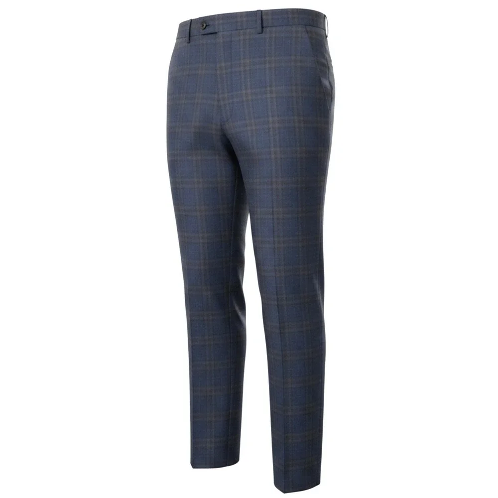 Mattarazzi Uomo Mens 54 IT 36 US Wool Plaid Dress Pants Navy Brown Luca Trousers